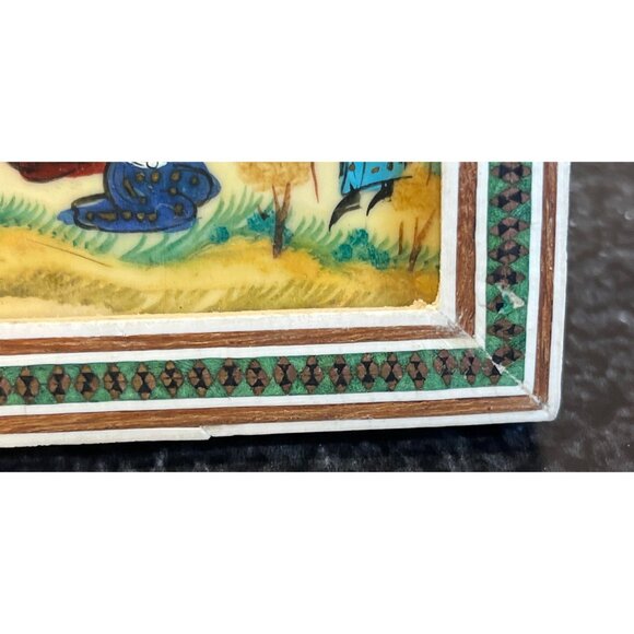 Vtg Handmade Painting 4 People One Playing An Oud Micro Mosaic Indo Persian Art - Picture 7 of 10
